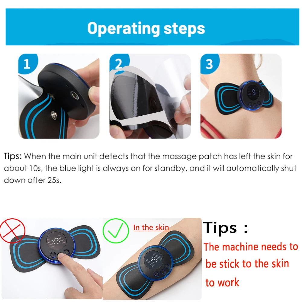 Neck Massager Mini Portable EMS Electric Cervical Massage Patch Pulse Body Muscle Stimulator Pads Relieve Fatigue Relax Tool
