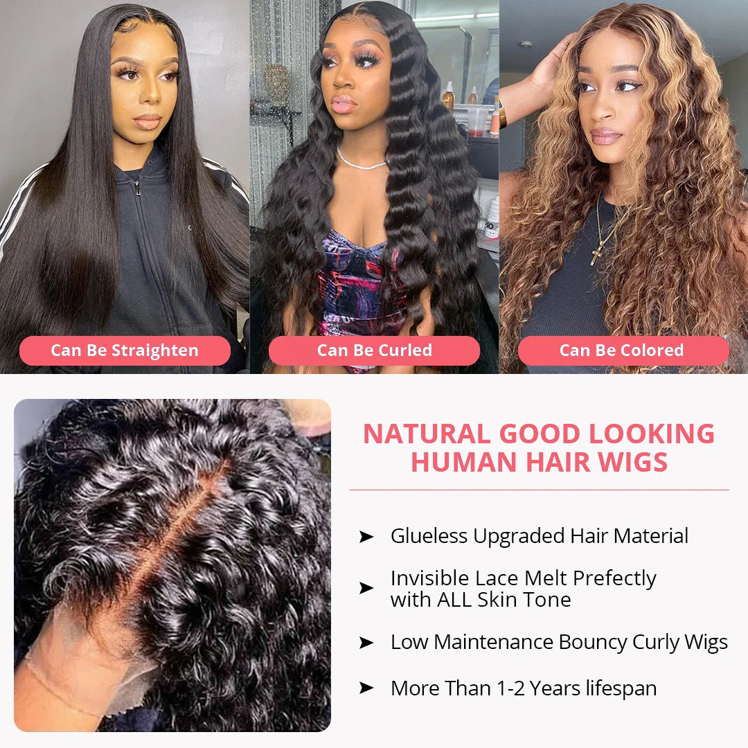 30 Inch Deep Wave Lace Front Wigs Human Hair 200 Density 13x4 HD Lace Frontal Wigs Human Hair Water Wave Curly Glueless Wigs
