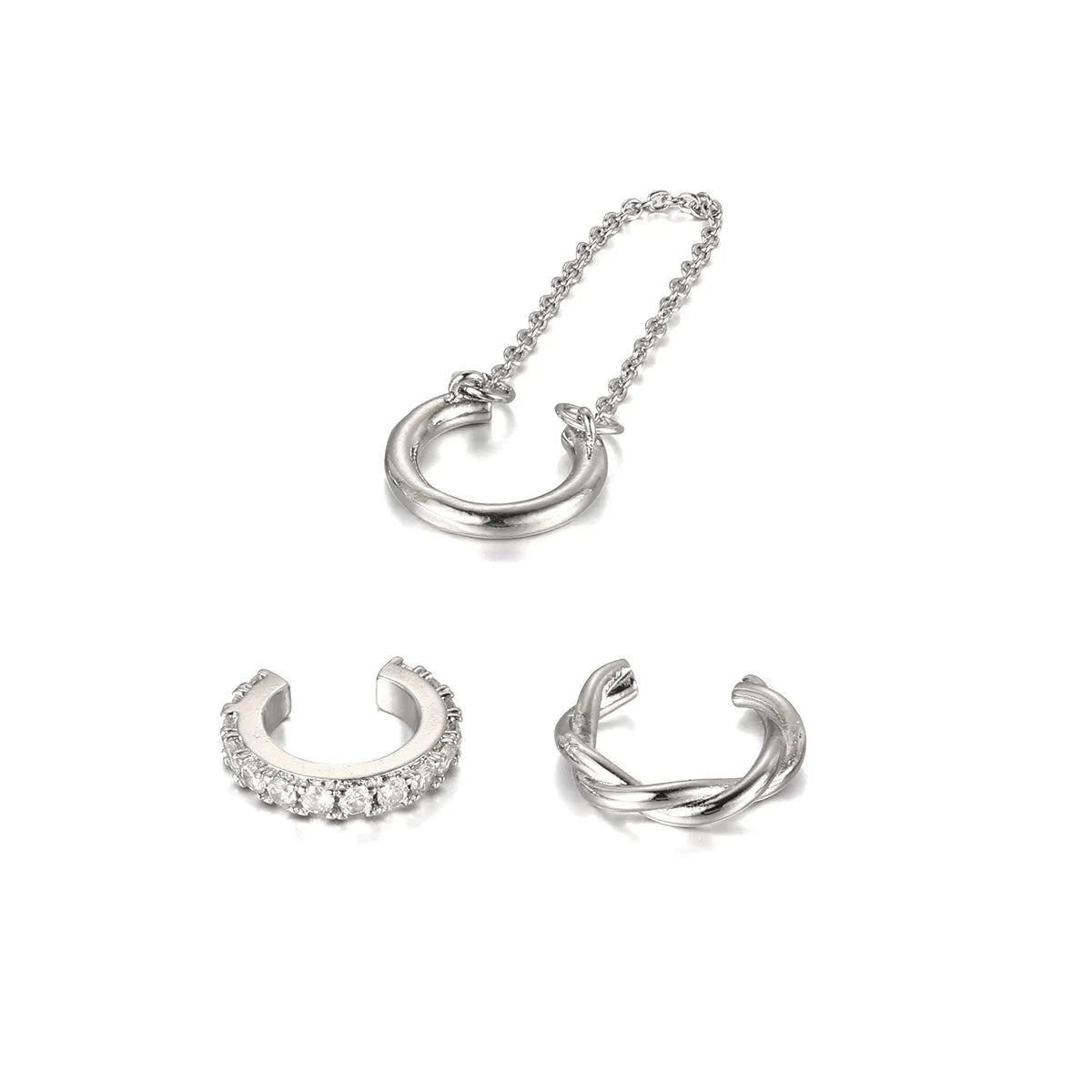 3Pcs Simple Crystal Ear Cuff For Women Teens Gold Silver Color Non Piercing Fake Cartilage Clip Earrings Set Fashion Jewelry