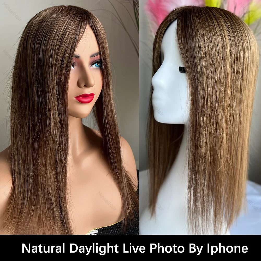 Balayage Brown 5x6 Swiss Lace Human Hair Toppers Premium Remy Hair 14"-16" Hand-Crocheted 130% Density Breathable