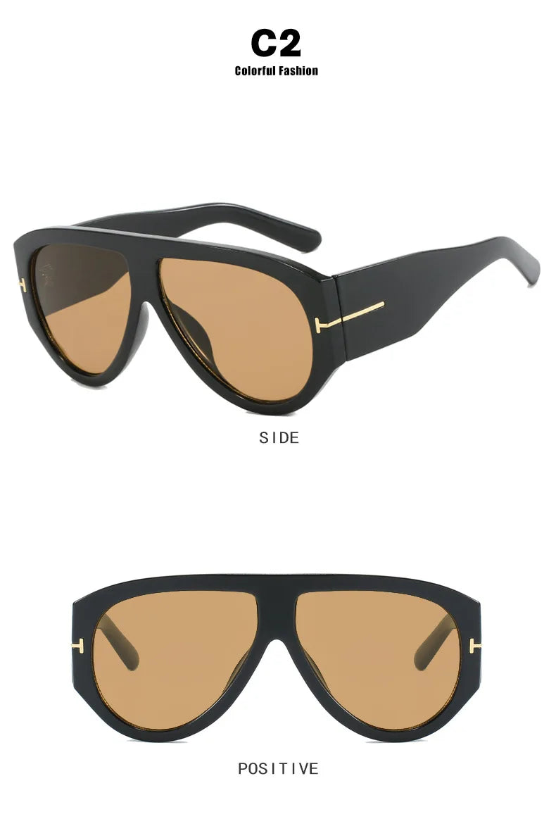 New Vintage Woman Oval Shape Sunglasses Large Frame  Sun Glasses Trendy Street Shoot Shades Eyewear UV400 Gafas De ol