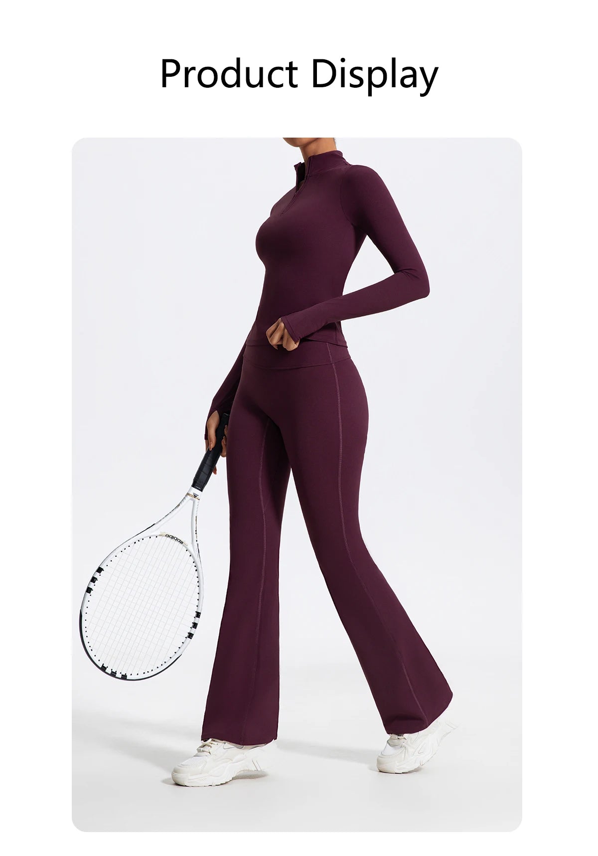Hearuisavy Half Zipper Yoga Suit Outdoor Workout Clothing Casual Gym Set Women Flared Pants 2Pcs Sports Long Sleeves Shirt Suit