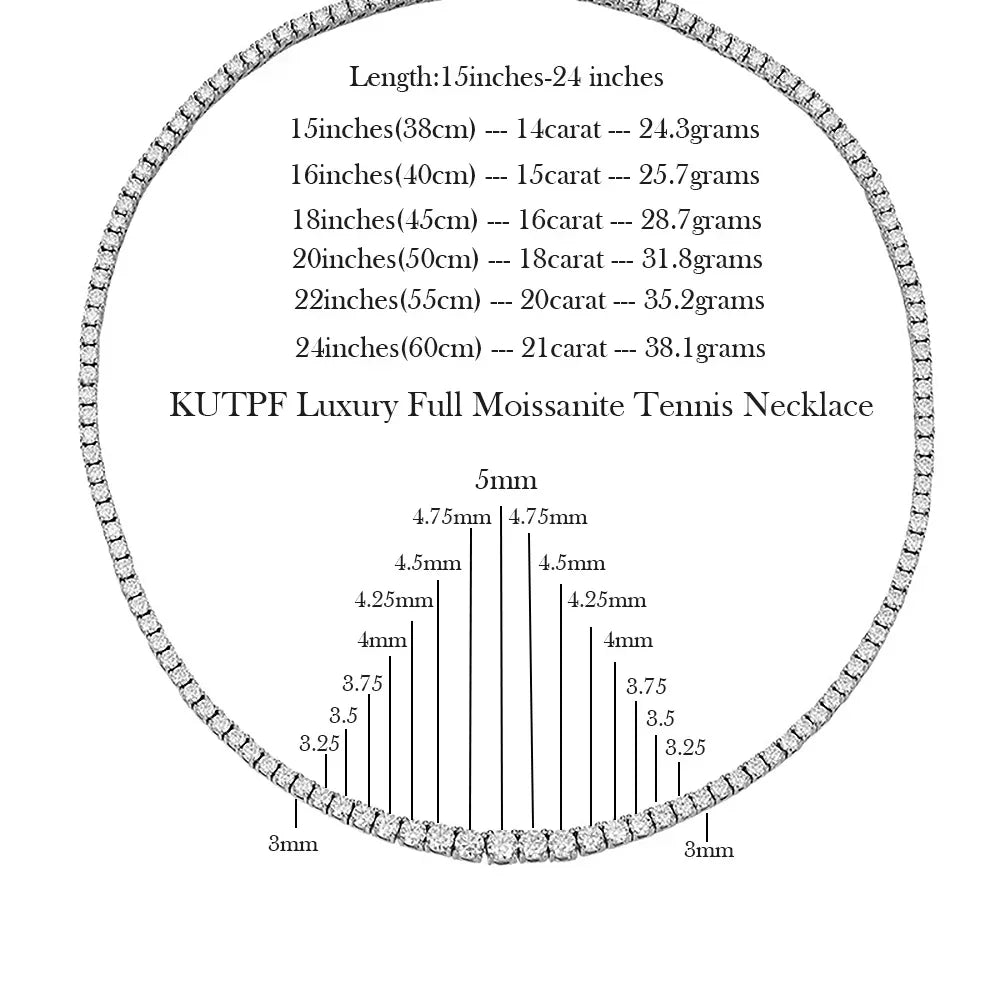3-5mm Size Gradient Full Moissanite Diamond Tennis Necklace with Certificate 100% S925 Silver Choker Riviera Necklace for Women