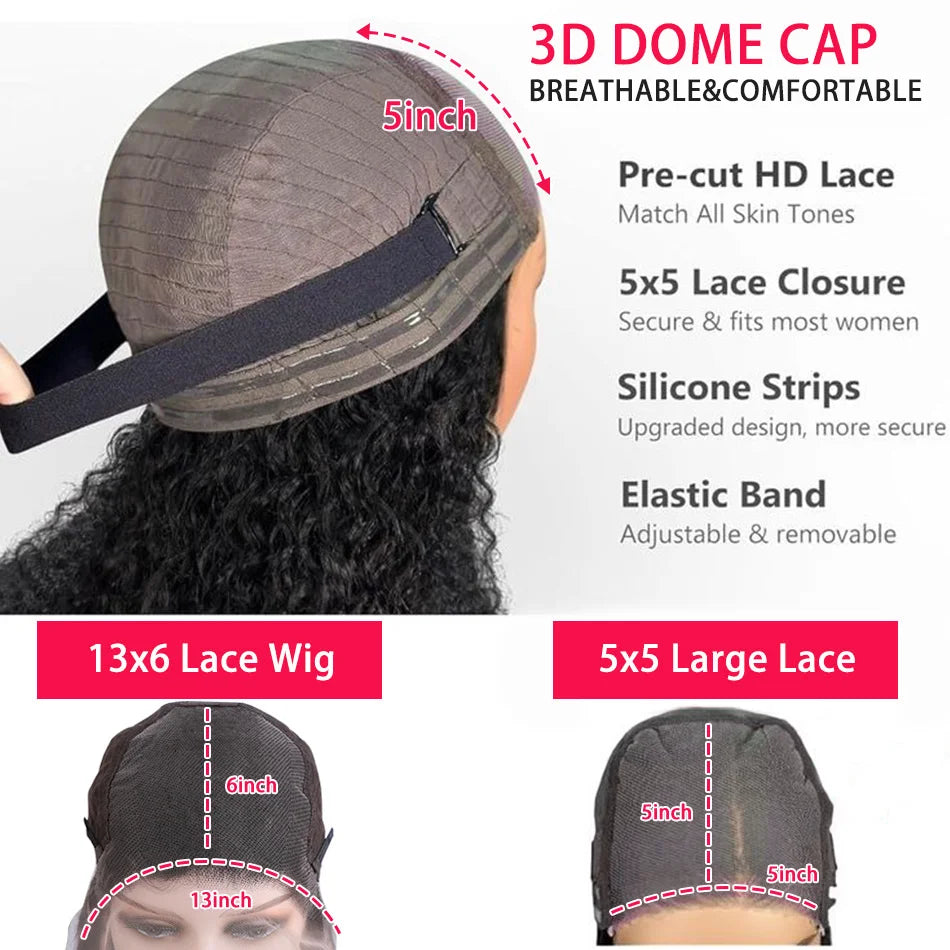 100% Human Hair 13x6 HD Deep Wave Lace Frontal Wigs 13x4 Water Curly 5x5 Glueless Lace Front Wig 30 40 Inch Closure Kinky WearGo