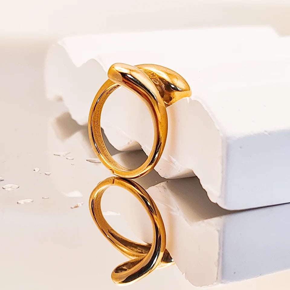 eManco Minimalist Rectangle Shell Personalized Frosted Stainless steel Women's ring Gold/Silver Color Girl Jewelr