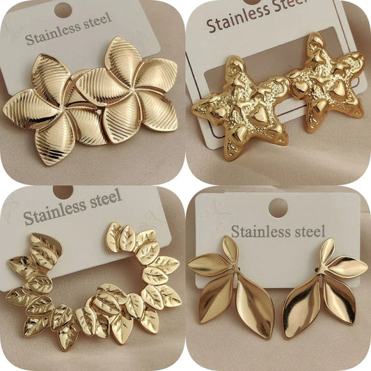 Creative heavy metal leaf starfish stainless steel earrings, waterproof and rusty earrings for women, party jewelry