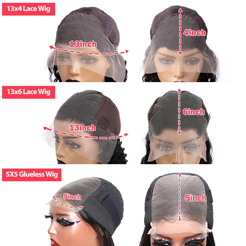 100% Human Hair 13x6 HD Deep Wave Lace Frontal Wigs 13x4 Water Curly 5x5 Glueless Lace Front Wig 30 40 Inch Closure Kinky WearGo