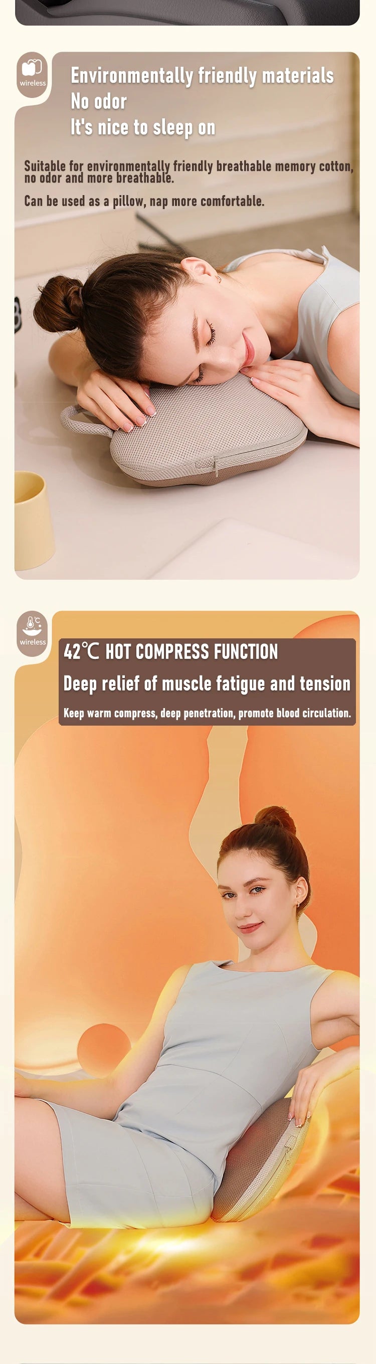 Massage cushion massager, waist and back kneading massager, full body usable, hot compress massage backrest