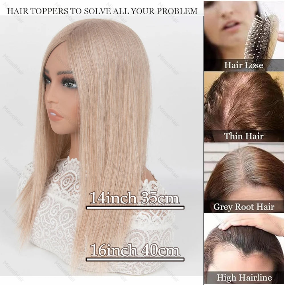 Ash Brown Human Hair Toppers 5.5X6.5 Mono Base Cuticle Remy Premium 14"-16" Hand-Crocheted 130% Density Breathable