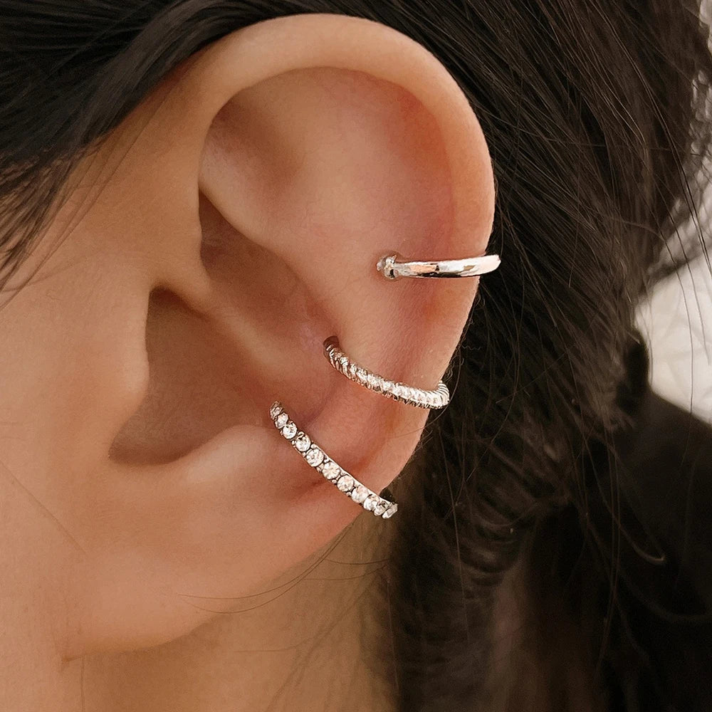3Pcs Simple Crystal Ear Cuff For Women Teens Gold Silver Color Non Piercing Fake Cartilage Clip Earrings Set Fashion Jewelry