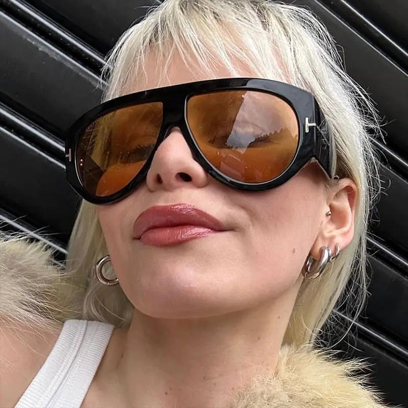 New Vintage Woman Oval Shape Sunglasses Large Frame  Sun Glasses Trendy Street Shoot Shades Eyewear UV400 Gafas De ol