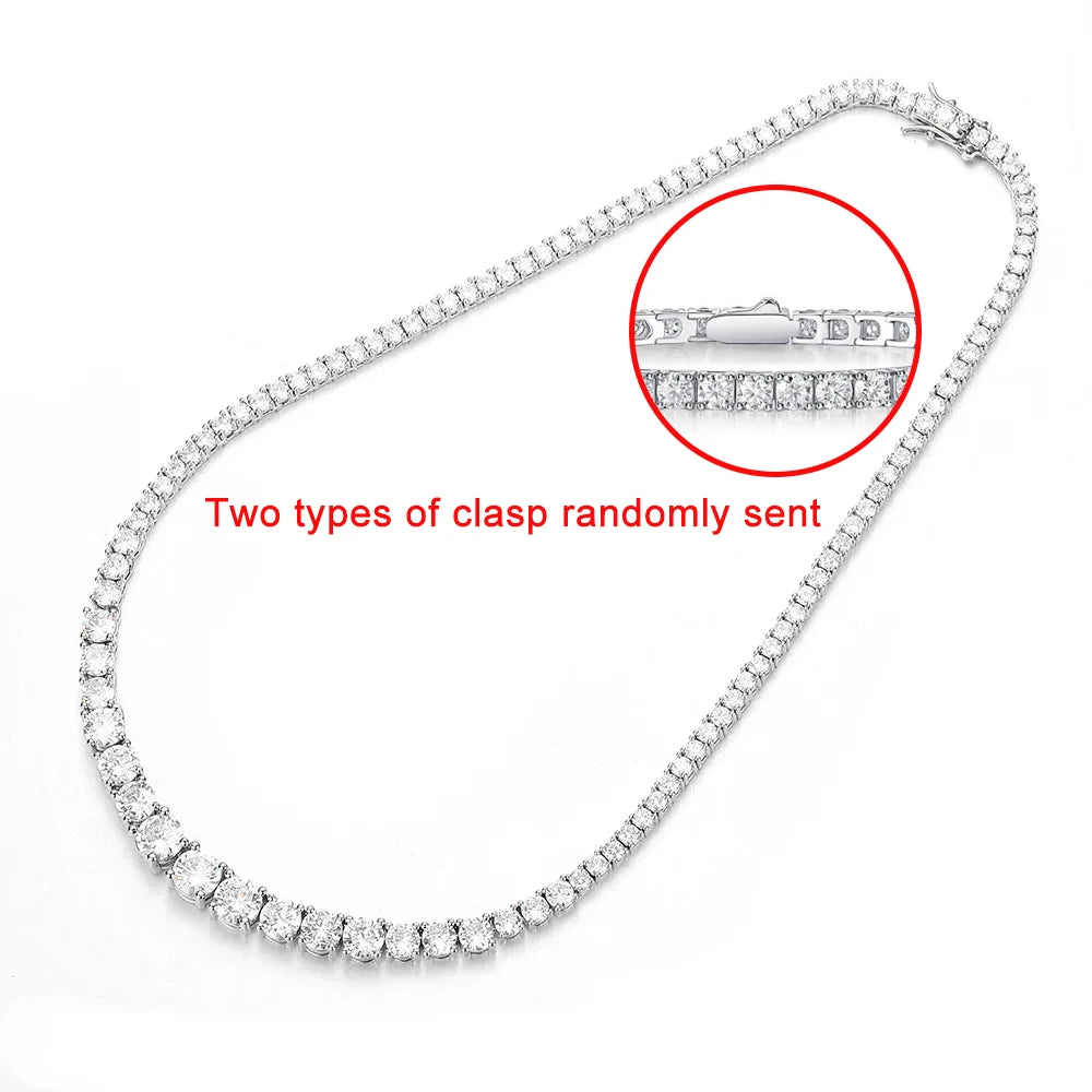 3-5mm Size Gradient Full Moissanite Diamond Tennis Necklace with Certificate 100% S925 Silver Choker Riviera Necklace for Women