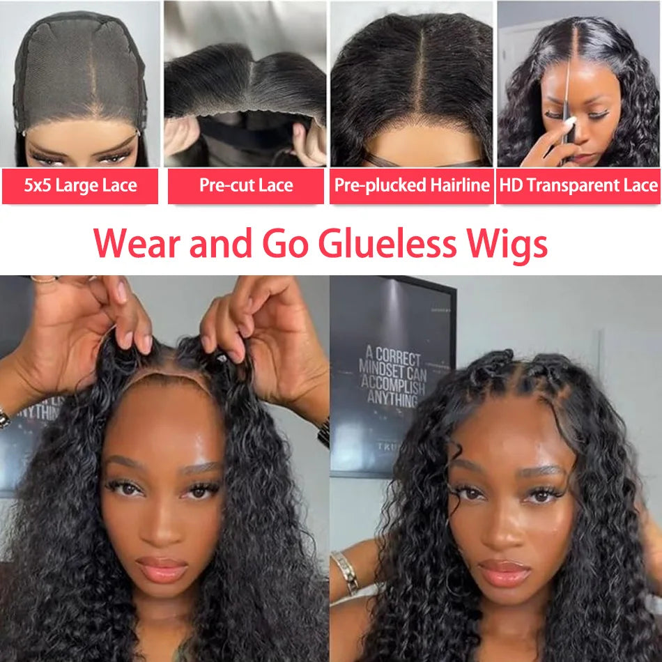 100% Human Hair 13x6 HD Deep Wave Lace Frontal Wigs 13x4 Water Curly 5x5 Glueless Lace Front Wig 30 40 Inch Closure Kinky WearGo