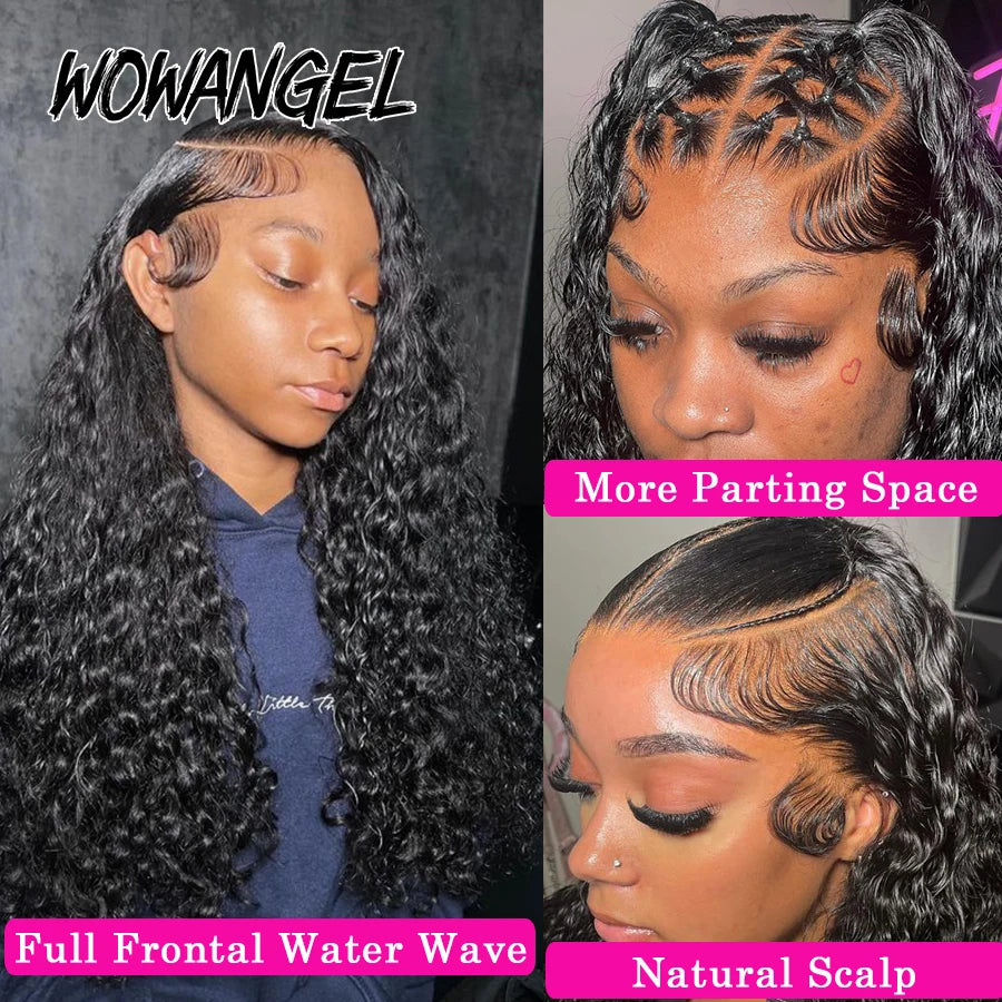 Wow Angel 250% HD Lace Frontal Wigs 13X6 Water Wave Wigs 28inch Lace Front Wigs Pre Plucked Curly Wig Human Hair Wig For Women