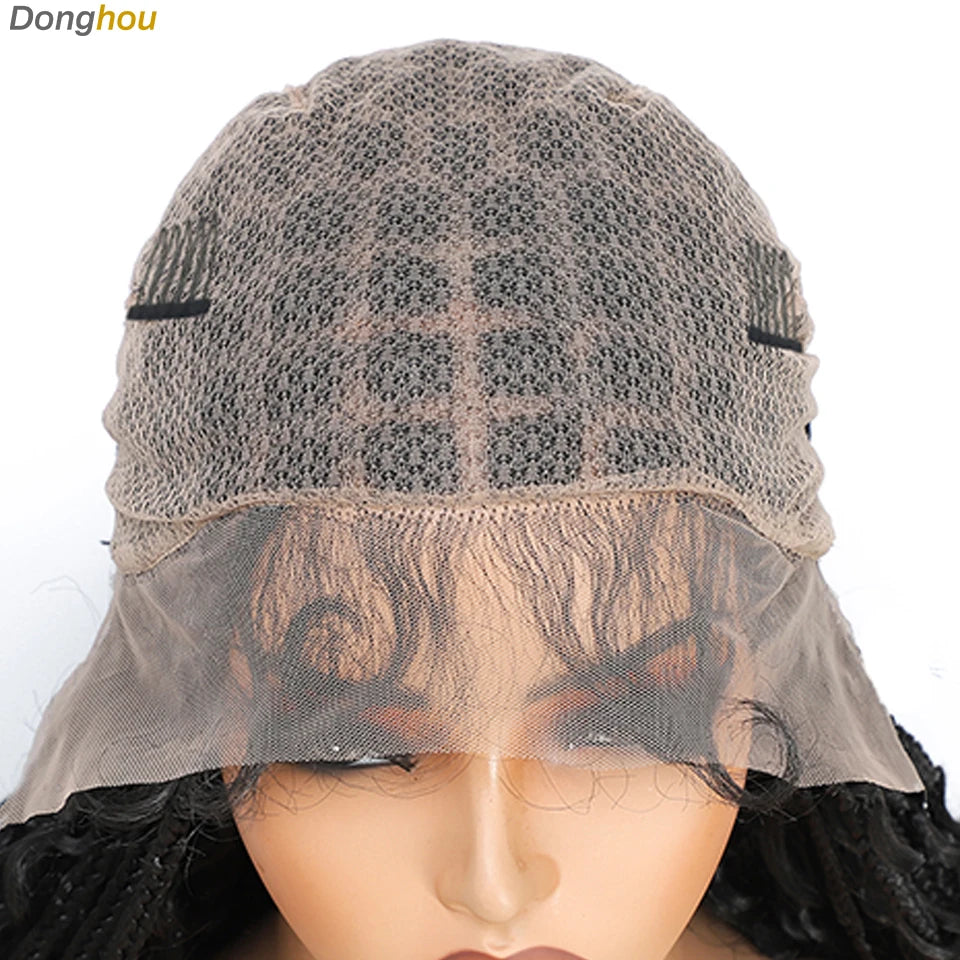 Boho Goddess Box Braid Wig with Baby Hair Lace Front Braided Wigs for Women Brown Hair Synthetic Blended Braids Wig Curly Hair