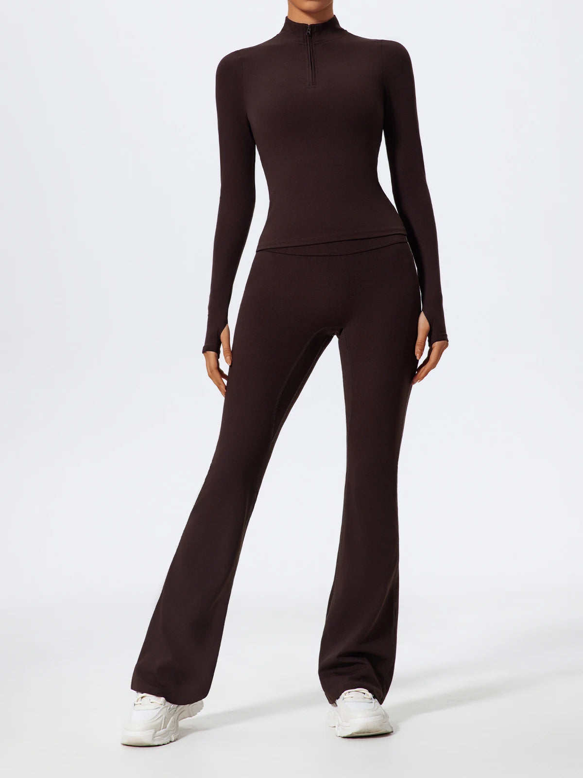 Hearuisavy Half Zipper Yoga Suit Outdoor Workout Clothing Casual Gym Set Women Flared Pants 2Pcs Sports Long Sleeves Shirt Suit