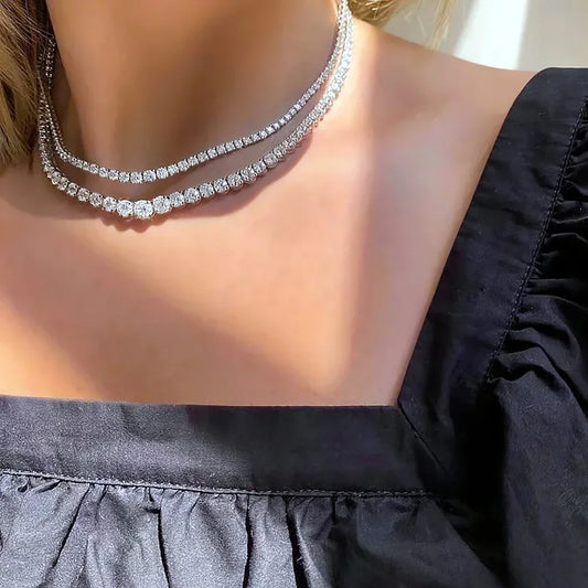 3-5mm Size Gradient Full Moissanite Diamond Tennis Necklace with Certificate 100% S925 Silver Choker Riviera Necklace for Women