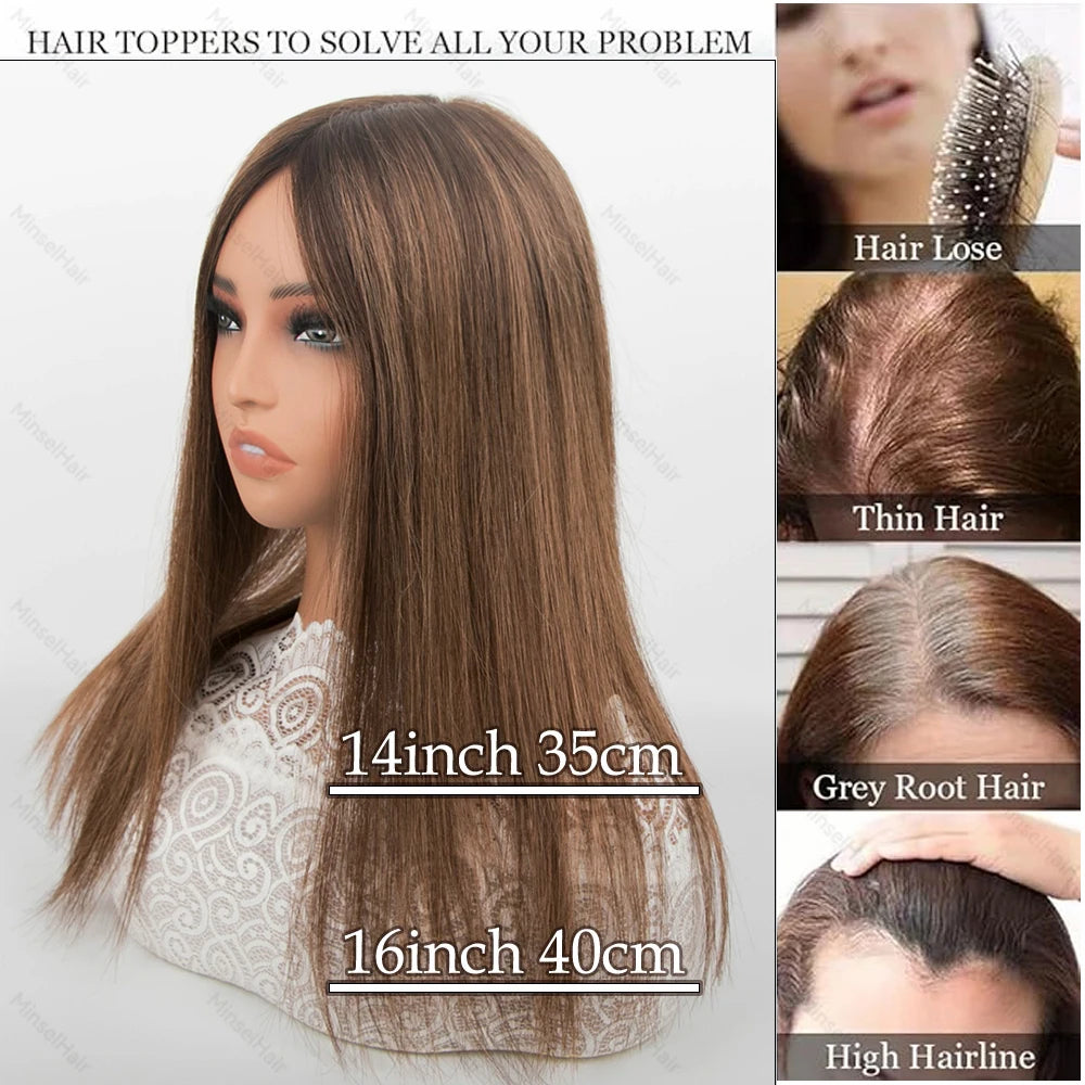 Balayage Brown 5x6 Swiss Lace Human Hair Toppers Premium Remy Hair 14"-16" Hand-Crocheted 130% Density Breathable