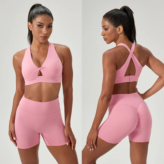 2 Pieces Women Yoga Set High Waist Elastic Running Shorts Bra Tops Gym Suit Summer Running Fitness Workout Clothes