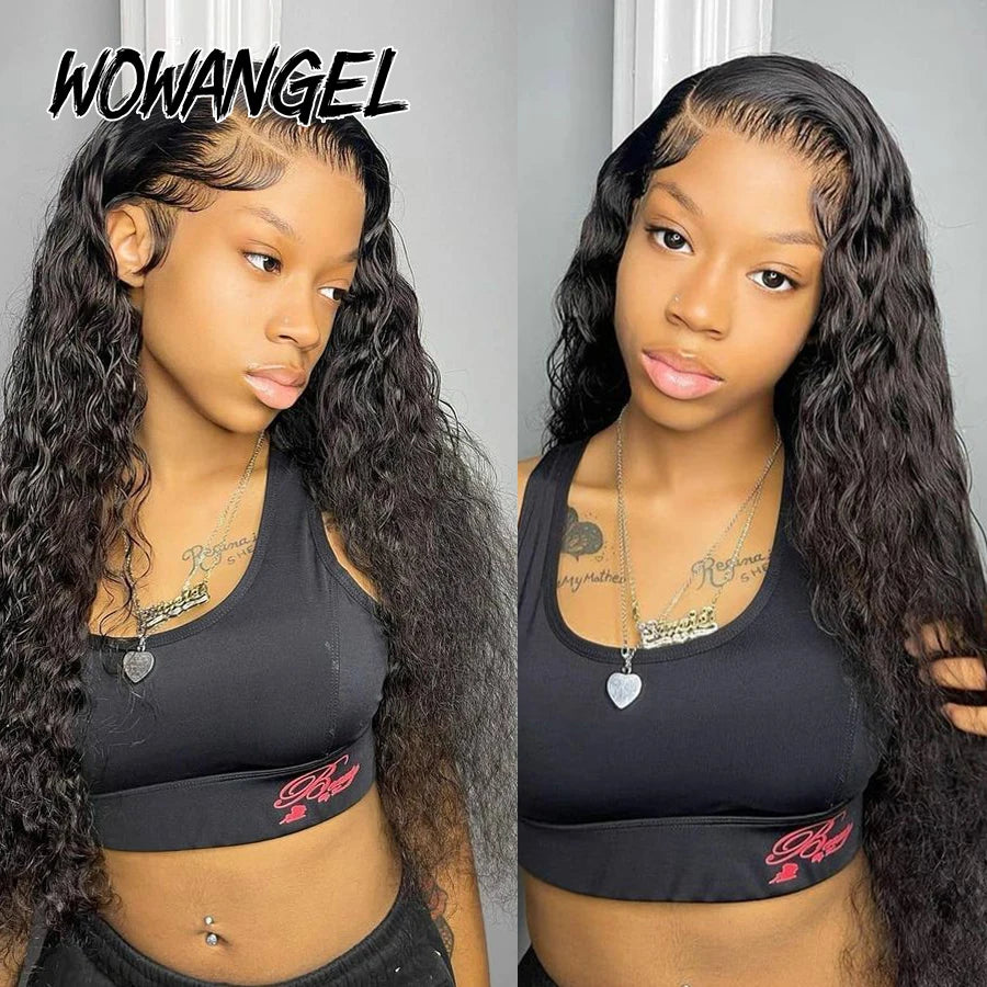 Wow Angel 250% HD Lace Frontal Wigs 13X6 Water Wave Wigs 28inch Lace Front Wigs Pre Plucked Curly Wig Human Hair Wig For Women