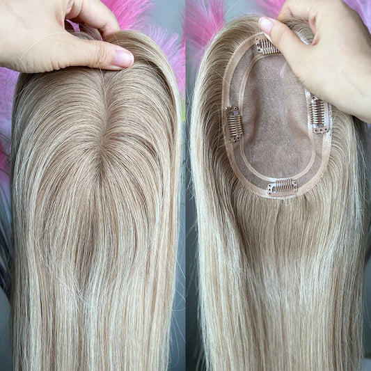 Ash Brown Human Hair Toppers 5.5X6.5 Mono Base Cuticle Remy Premium 14"-16" Hand-Crocheted 130% Density Breathable