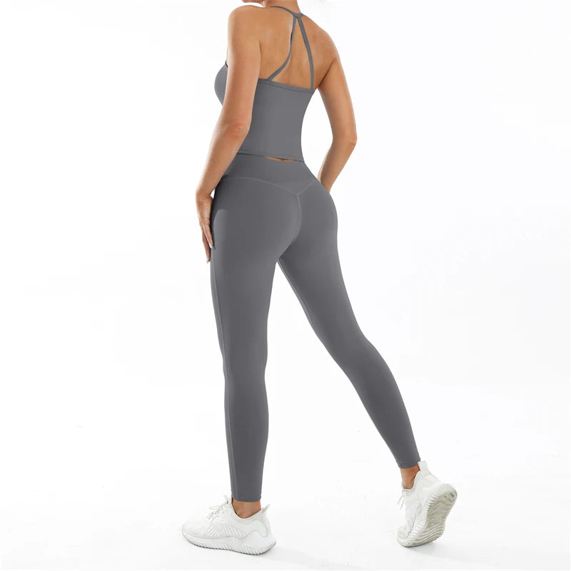 Nude Feel Fitness Suit Sports Set Women's Tracksuit Sexy Yoga Outfits Gym Sportswear Legging And Underwear Workout Clothes Woman