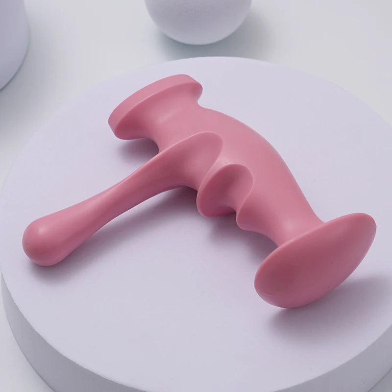 Pink T-shaped Massager with Purple Pressure Press Trigger Point Manual Physiotherapy Tools Best Full Body Deep Tissue Relaxation