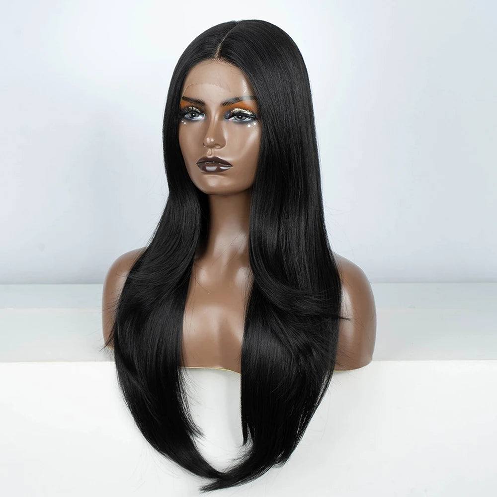 Synthetic Lace Front Wig 28" Straight Ombre Chocolate Brown lace Wig Cosplay part Wig  For Women Lace Wig synthetic Lace Wig