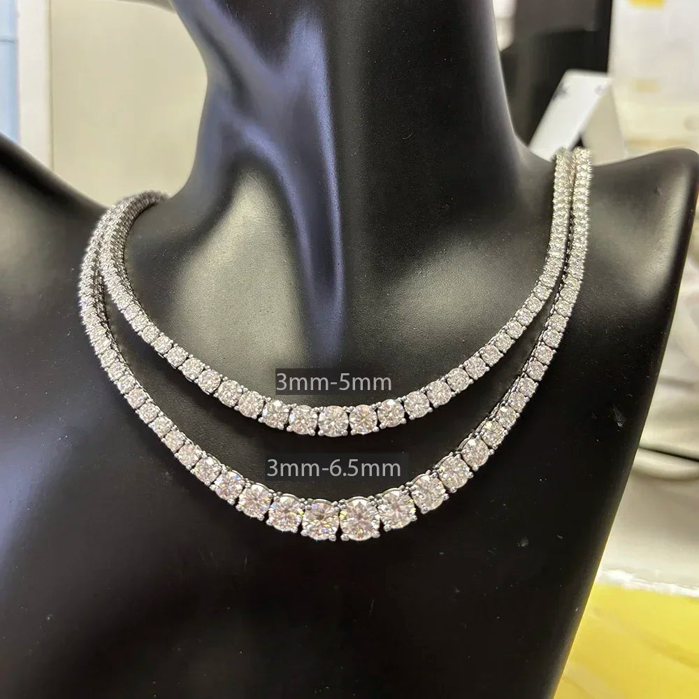 3-5mm Size Gradient Full Moissanite Diamond Tennis Necklace with Certificate 100% S925 Silver Choker Riviera Necklace for Women