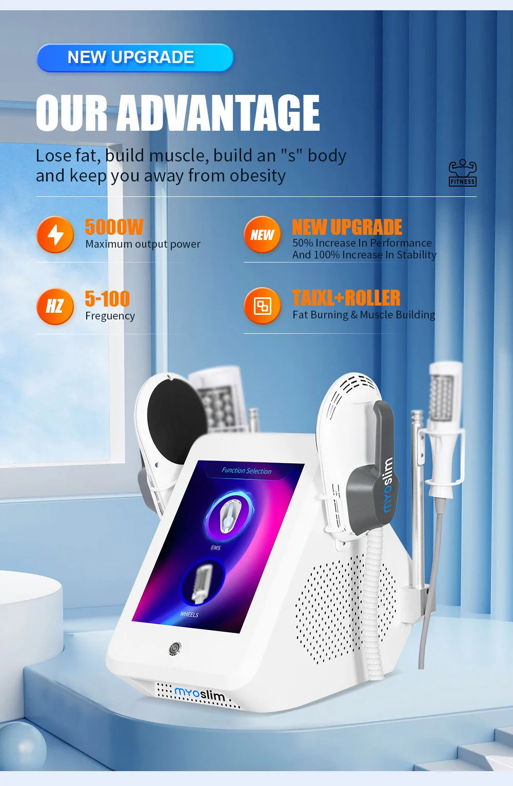 New Myoslim Desktop RF Body Shaping Machine Pro Roller Massage Magnetic Slimming EMS Fat Reduction Weight Loss White Equipment