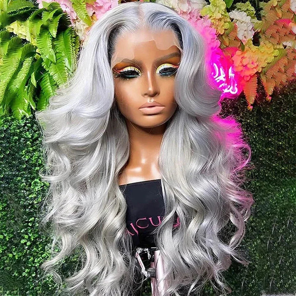 30 Inch Grey Human Hair Wigs Raw Vietnamese Silver Body Wave Lace Front Wigs For Women Gray 13x6 Transparent Lace Frontal Wig