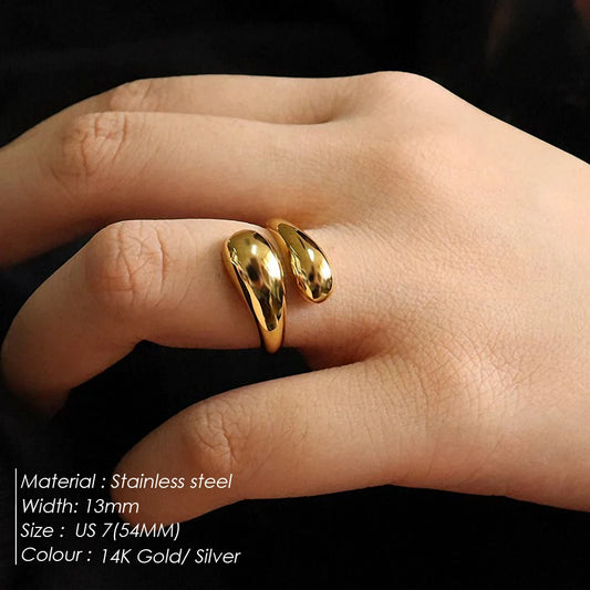 eManco Minimalist Rectangle Shell Personalized Frosted Stainless steel Women's ring Gold/Silver Color Girl Jewelr