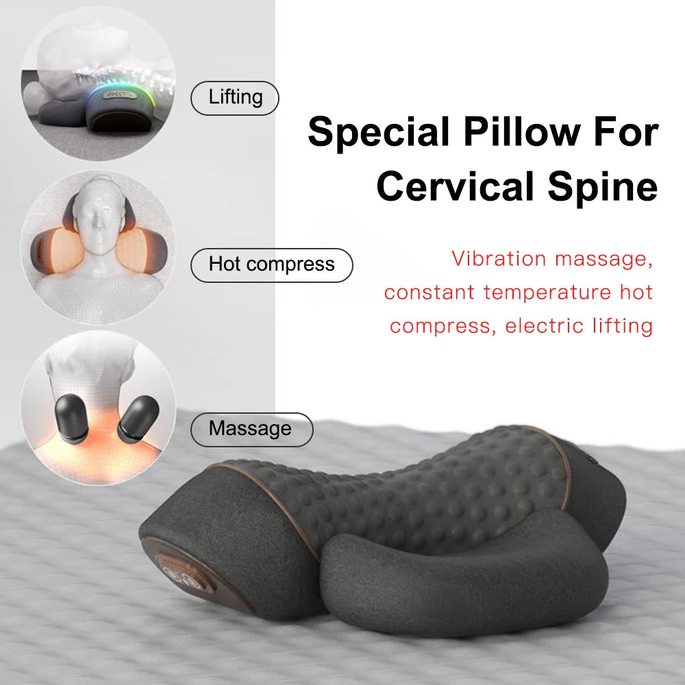3 In 1 Neck Massager Pillow Electric Cervical Pillow Lifting Traction Relax Hot Compress Vibration Massage Neck Pain Relief
