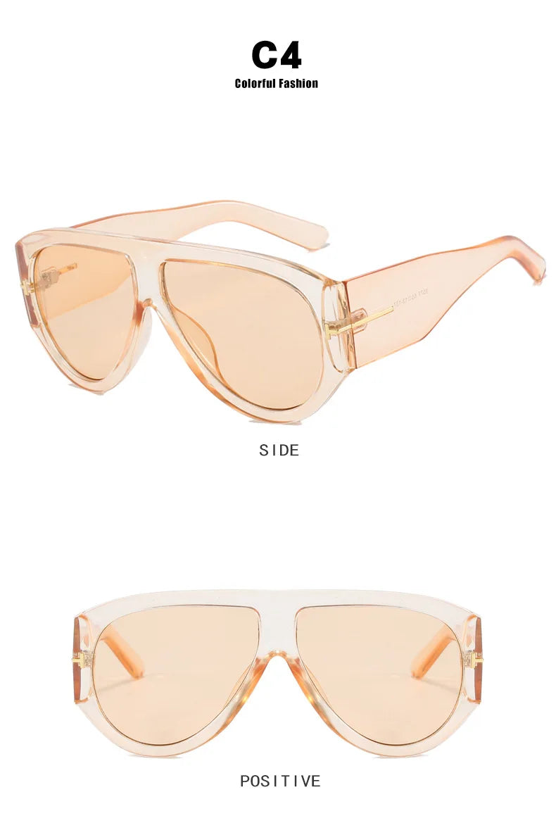 New Vintage Woman Oval Shape Sunglasses Large Frame  Sun Glasses Trendy Street Shoot Shades Eyewear UV400 Gafas De ol