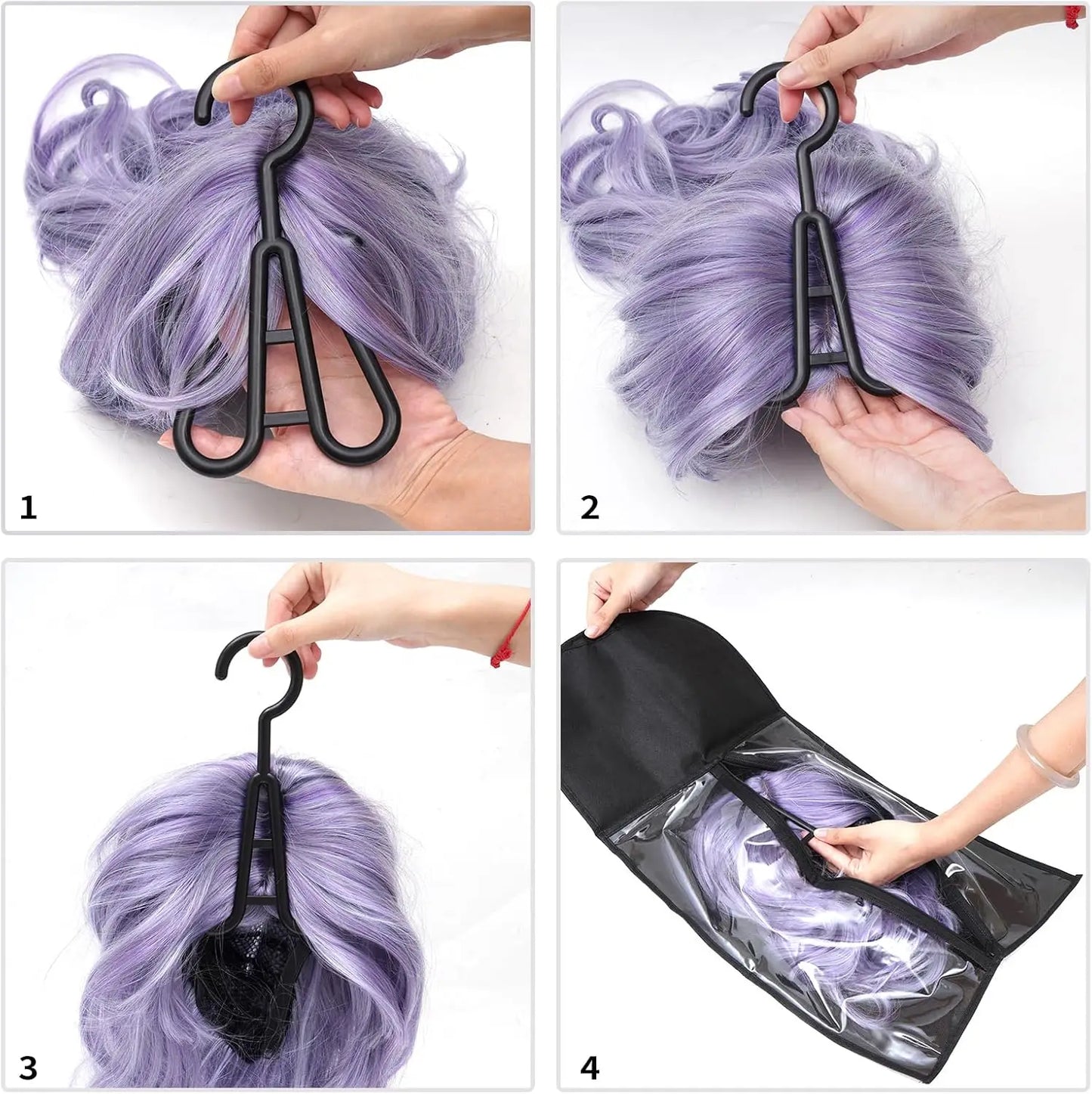 5 Groups Wig Storage Bags with Transparent Dust-Proof Covers and Durable Hangers(5Dust Covers + 5 Hangers)