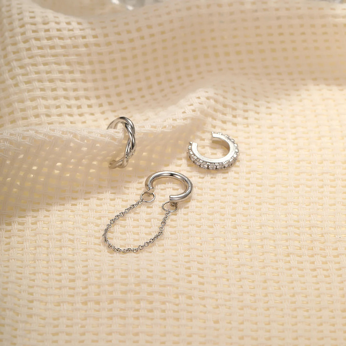 3Pcs Simple Crystal Ear Cuff For Women Teens Gold Silver Color Non Piercing Fake Cartilage Clip Earrings Set Fashion Jewelry