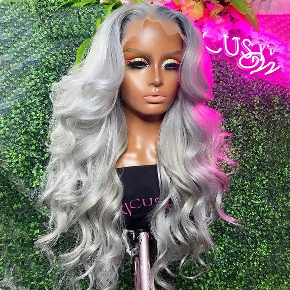 30 Inch Grey Human Hair Wigs Raw Vietnamese Silver Body Wave Lace Front Wigs For Women Gray 13x6 Transparent Lace Frontal Wig