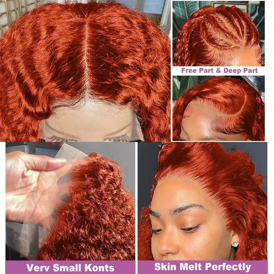 Orange Ginger Lace Front Wig Curly Human Hair Wigs For Women Deep Wave Frontal Wig 13x4 13x6 HD Lace Front Human Hair Wig