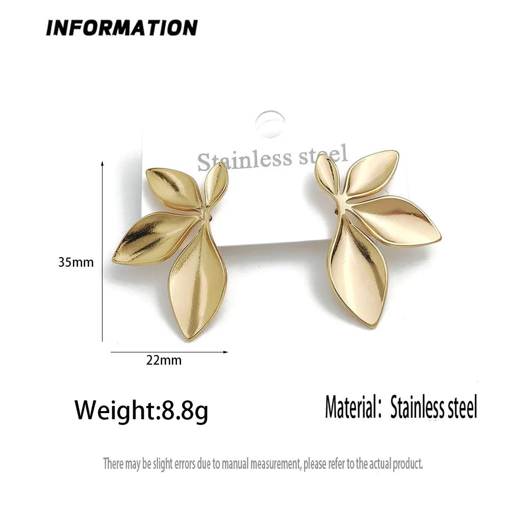 Creative heavy metal leaf starfish stainless steel earrings, waterproof and rusty earrings for women, party jewelry
