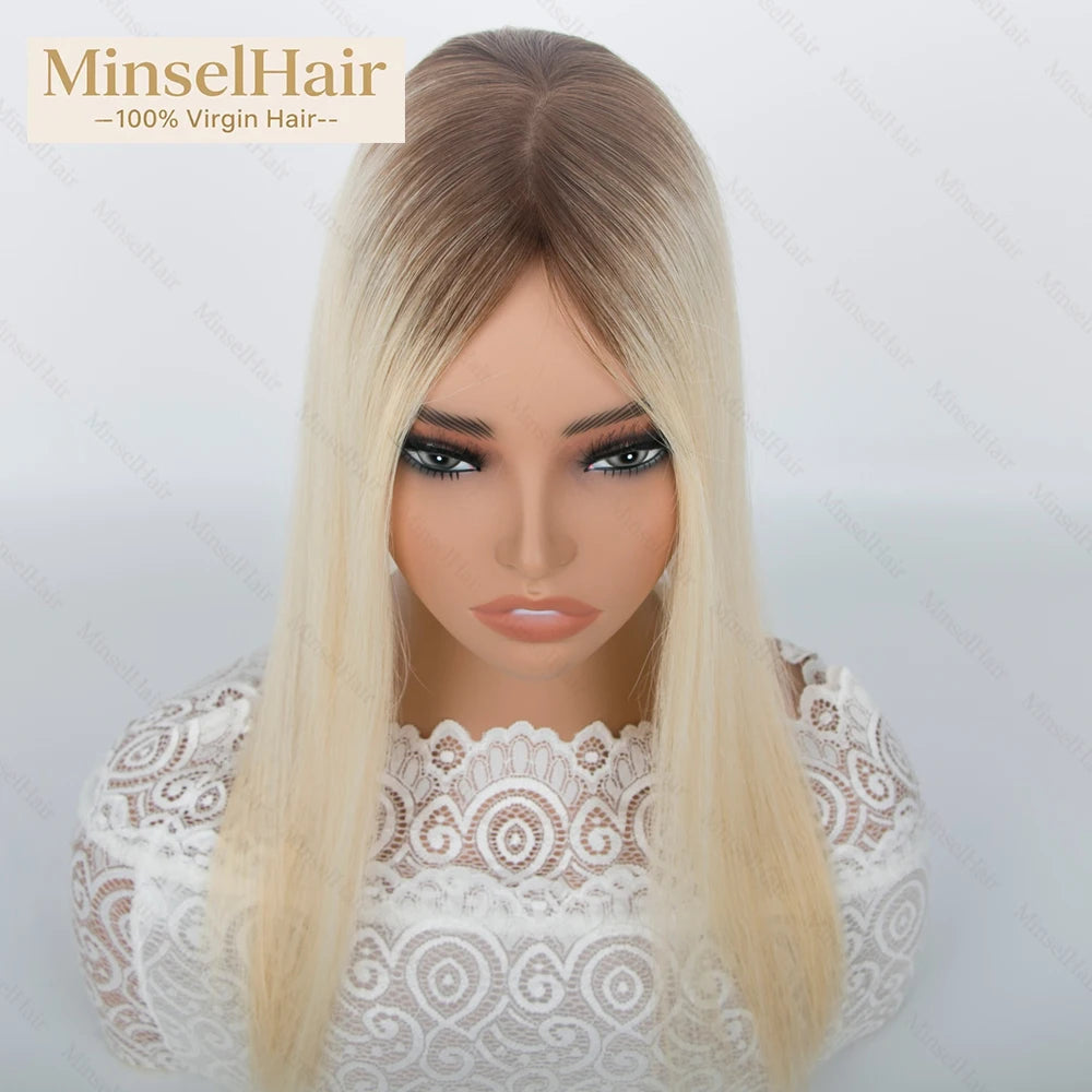 Premium 3x5inch Silk Base Human Hair Toppers 14"-16" Hand-Crocheted 130% Density Breathable Ombre T3-60 100% Realistic Knot-Free