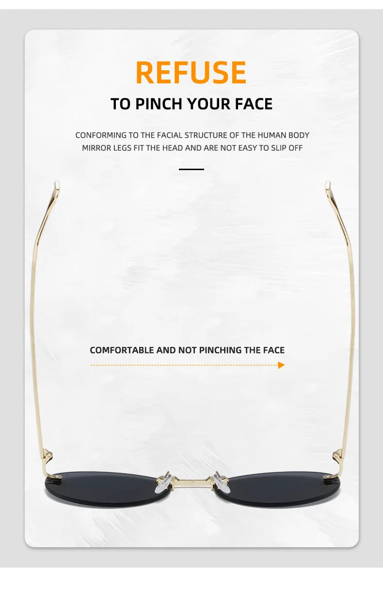 Diamond Letter "F" Rimless Sunglasses Women Luxury Brand Metal Frame Black Small Oval Sun Glasses Unsiex Elegant Shades UV400