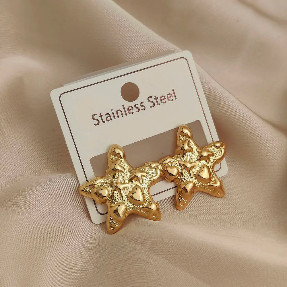 Creative heavy metal leaf starfish stainless steel earrings, waterproof and rusty earrings for women, party jewelry