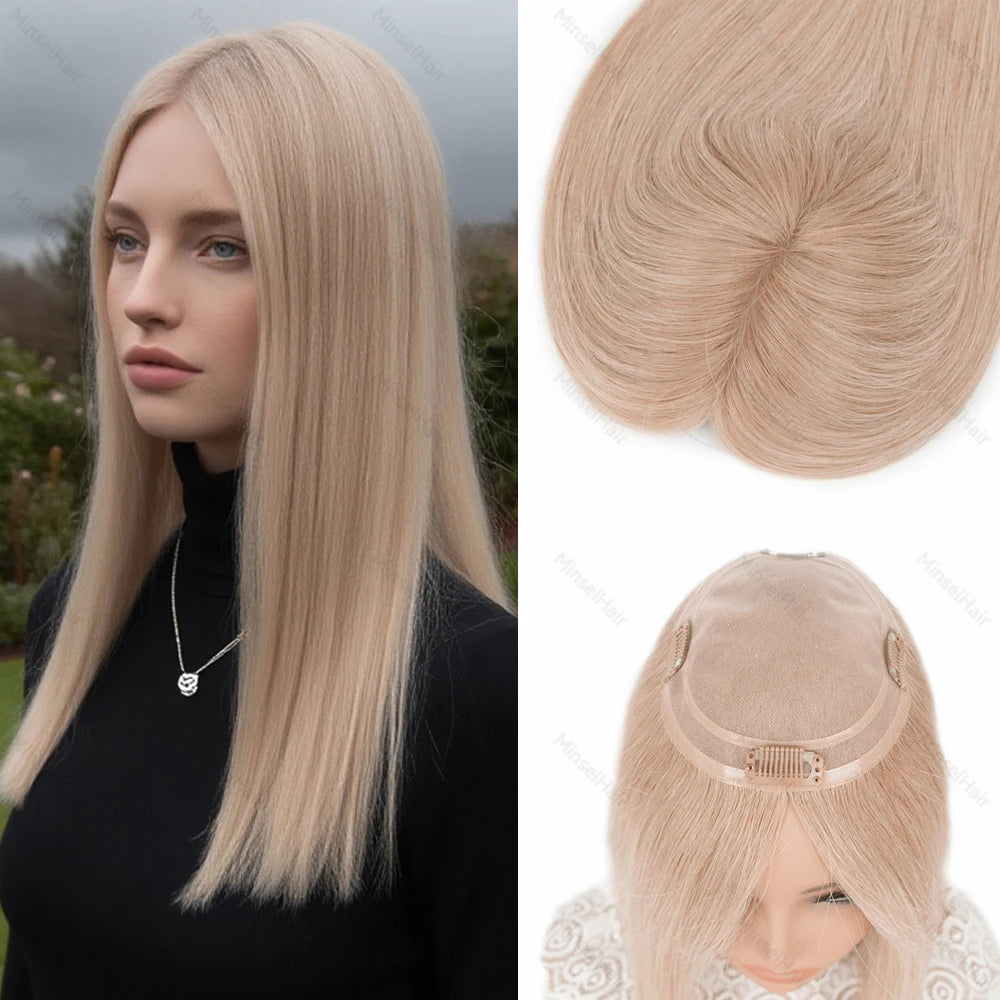 Ash Brown Human Hair Toppers 5.5X6.5 Mono Base Cuticle Remy Premium 14"-16" Hand-Crocheted 130% Density Breathable