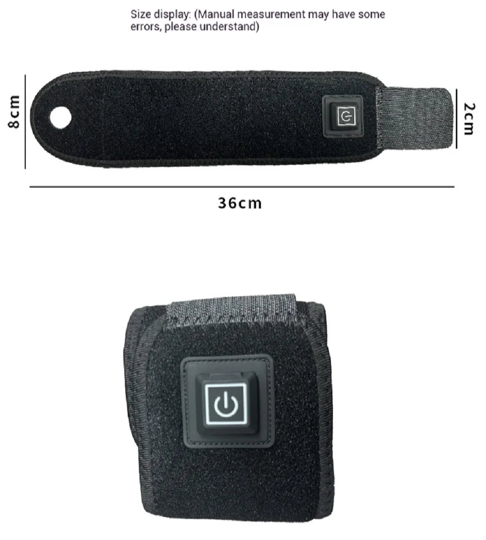 Electrically heated wrist brace with adjustable and breathable black strap for sports and hand joint protection tools