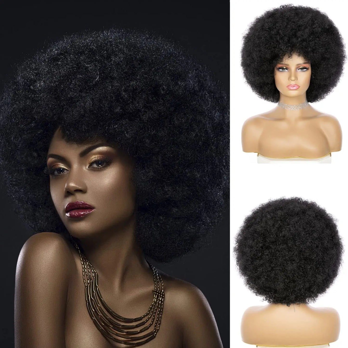 Synthetic Hair Afro Kinky Curly Blonde Wig For Women Mix Brown 70s Machine Made Huge With Bangs Short Bouncy For Daily Party Use