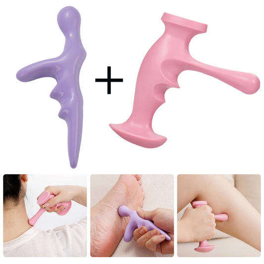 Pink T-shaped Massager with Purple Pressure Press Trigger Point Manual Physiotherapy Tools Best Full Body Deep Tissue Relaxation