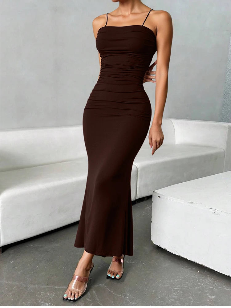 Mia Muse Women's Party Dresses Maxi Spaghetti Strap Elegant Slim Evening Wedding Guest Multi-Color Summer Milkmaid Dresses