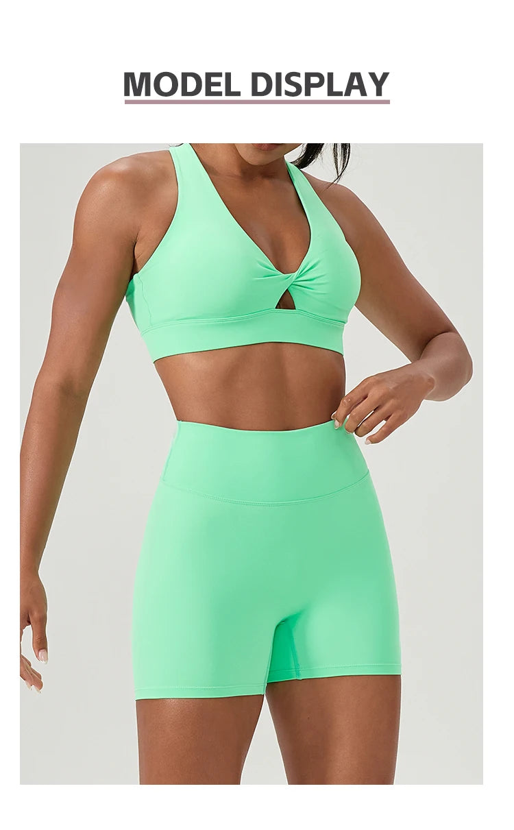 2 Pieces Women Yoga Set High Waist Elastic Running Shorts Bra Tops Gym Suit Summer Running Fitness Workout Clothes
