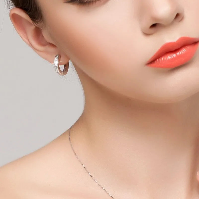 New 925 Sterling Silver Shining Zircon Earrings Women's Circle Round Earrings Fashionable Elegant Jewelry Birthday Party Gifts