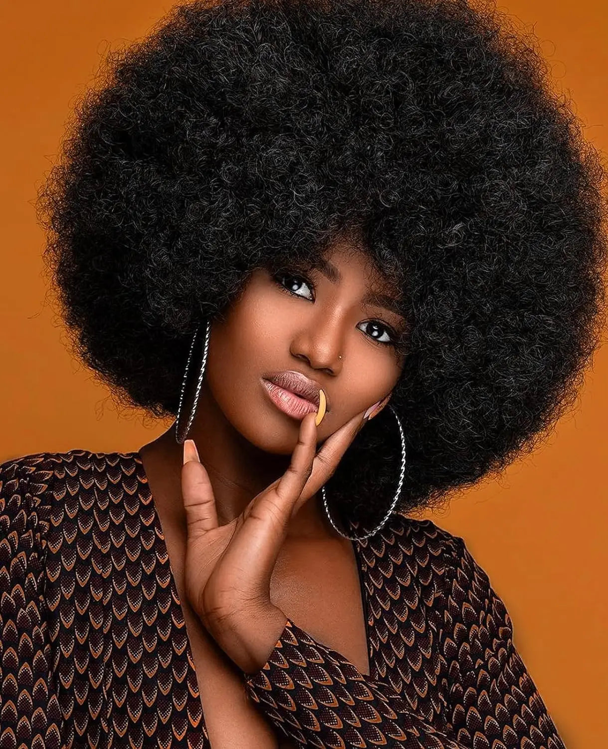 Synthetic Hair Afro Kinky Curly Blonde Wig For Women Mix Brown 70s Machine Made Huge With Bangs Short Bouncy For Daily Party Use